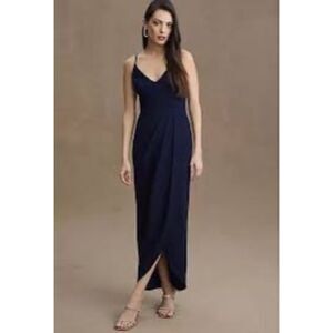 BHLDN Anthropologie Lyra Caron Navy Blue Formal Maxi Dress Lined Size 4 Slit